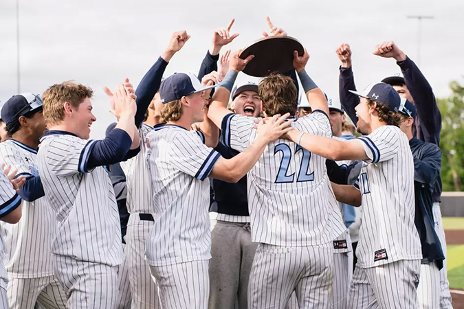 Fighting Owls Baseball celebration